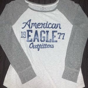 Long Sleeve White and Gray T-shirt.